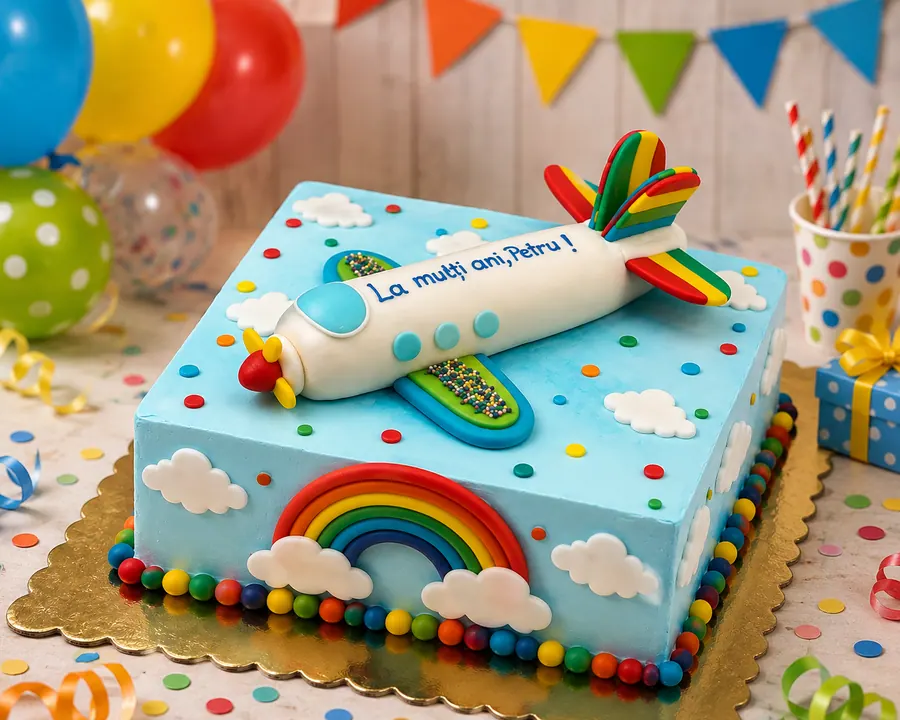 Tort personalizat — Avion & curcubeu