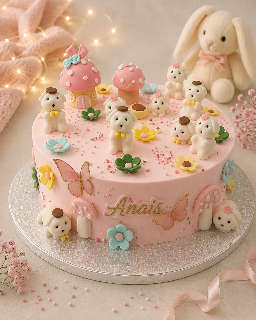 Tort personalizat — Cățeluși & fluturi